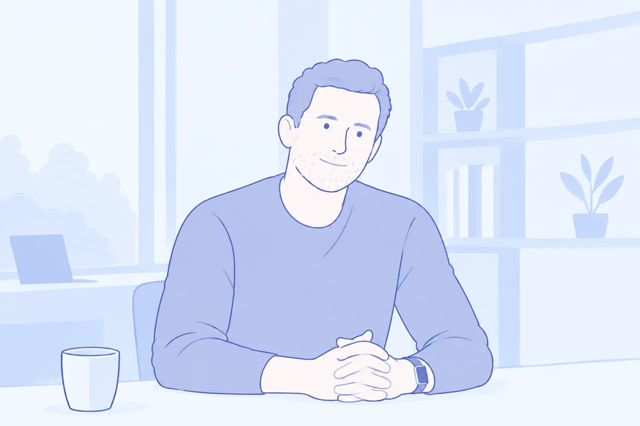 Illustration: Mann sitzt entspannt am Tisch