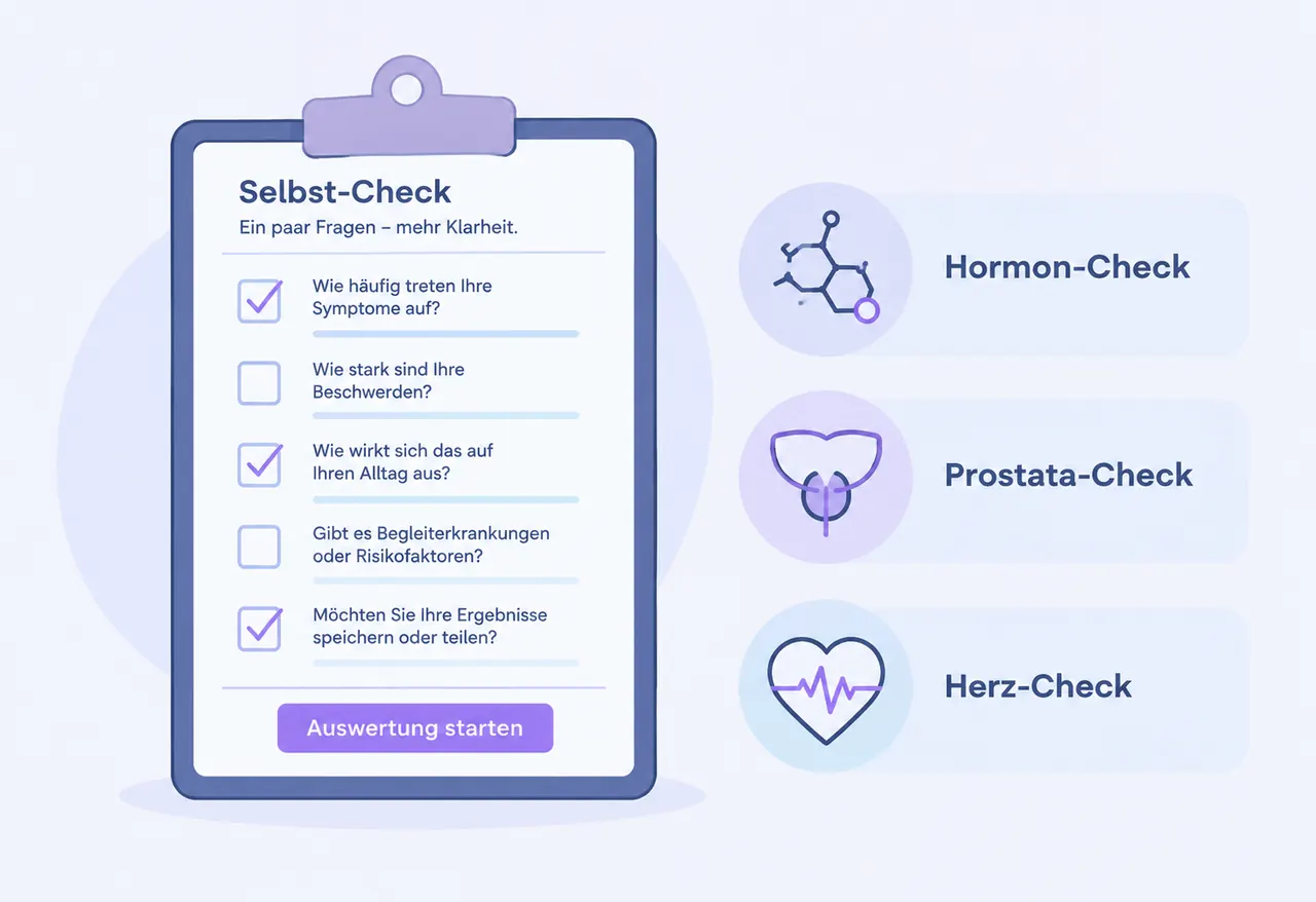 Illustration: Selbst-Check mit Hormon-, Prostata- und Herz-Check